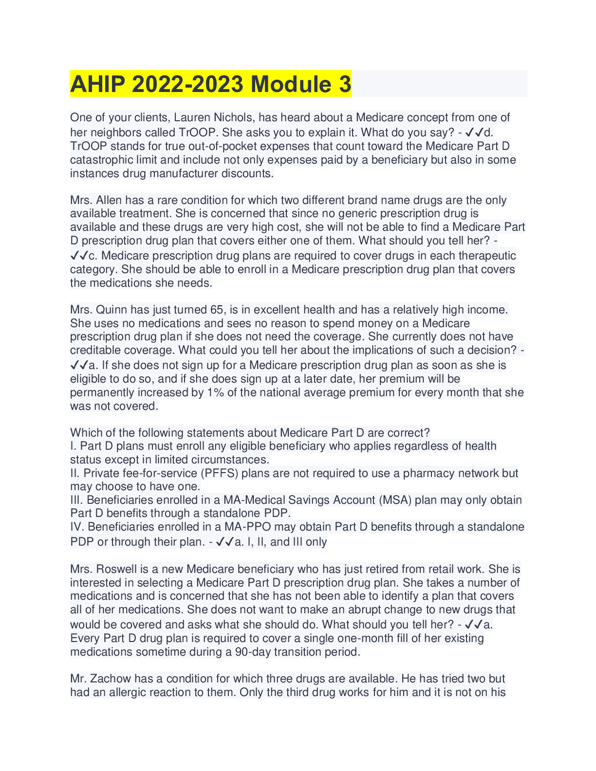 Preview image for AHIP 2022-2023 Module 3 Questions with Answers